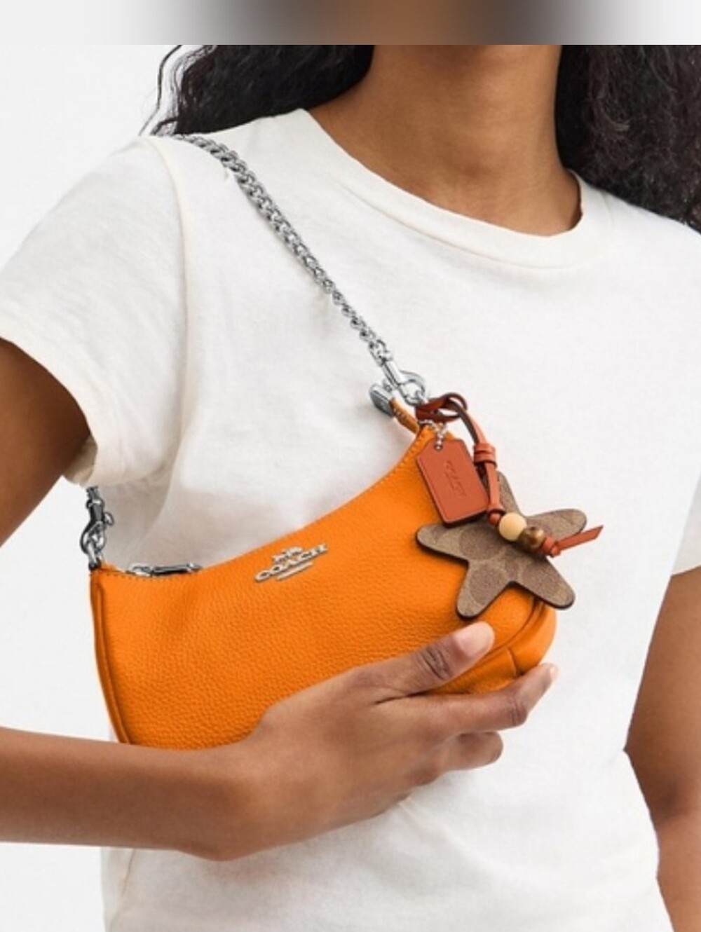 NWT Coach Mini Teri Crossbody with chain Bright Mandarin